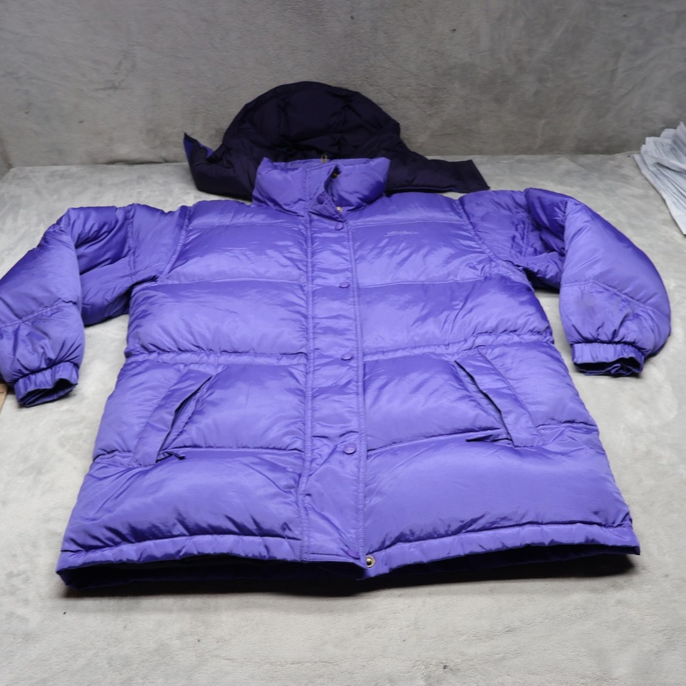 LL Bean Down Jacket Women Large Blue Insulated Warm Ripstop Quilted Puffer VTG